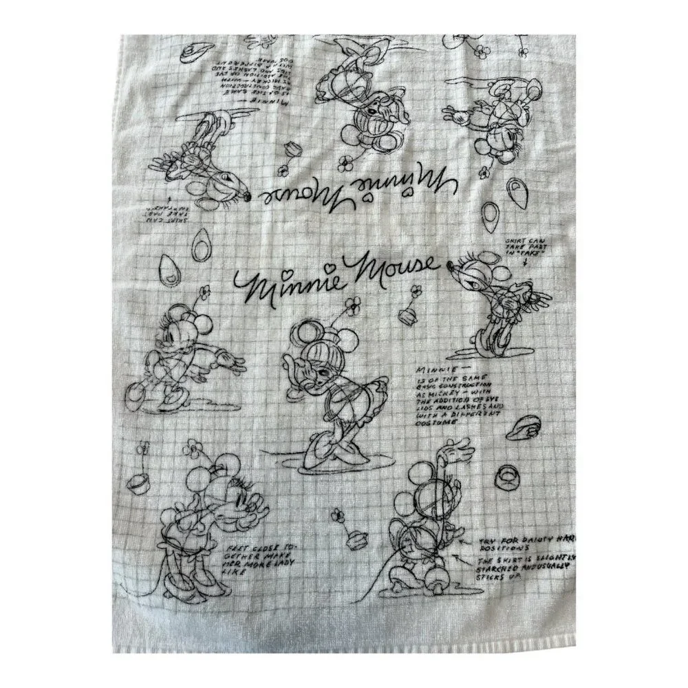 Disney Minnie Mouse Sketch Print Cotton Hand Towels Set of 2 Black White